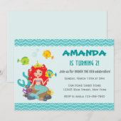 Mermaid Princess Birthday uitnodiging krachtens he (Voorkant / Achterkant)