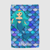 Mermaid princess blue paarse scale naam golfhanddoek (Voorkant)