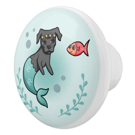 Mermaid Princess Dog met Little Fish Keramische Knop (Rechts)