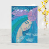 Mermaid Princess, Happy Birthday aanpasbare tekst Kaart (Gele Bloem)