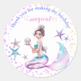 Mermaid Princess onder het Zee verjaardagsgunst Ronde Sticker