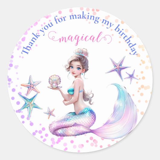 Mermaid Princess onder het Zee verjaardagsgunst Ronde Sticker (Voorkant)
