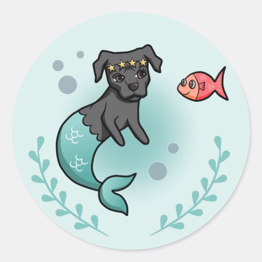 Mermaid Princess Pit Bull Terrier Dog Cartoon Ronde Sticker (Voorkant)