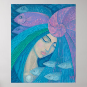 Mermaid Princess, underwater Fantasy, roze blauw Poster