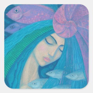 Mermaid Princess, underwater Fantasy, roze blauw Vierkante Sticker