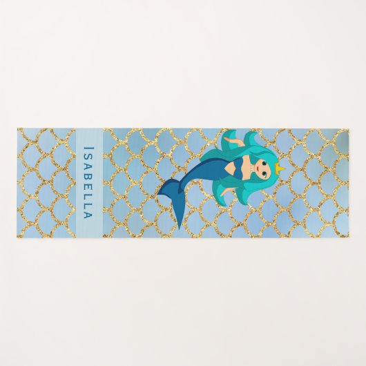 Mermaid prinses blauw paars blauwgroen meisje yogamat (Voorkant (horizontaal))