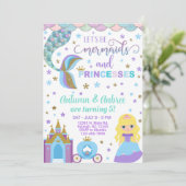 Mermaid & prinses meisjesverjaardagsuitnodiging. kaart (Staand voorkant)