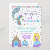 Mermaid & prinses meisjesverjaardagsuitnodiging. kaart (Voorkant / Achterkant)