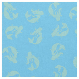 Mermaid Print Fabric Blauwgroen Aqua en Light Blue Stof