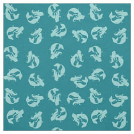 Mermaid Print Fabric Blauwgroen Aqua en Turquoise Stof