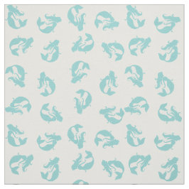 Mermaid Print Fabric Blauwgroen Aqua en White Stof
