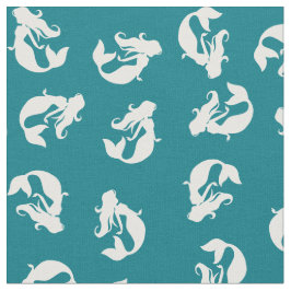 Mermaid Print Fabric Blauwgroen Turquoise en White Stof