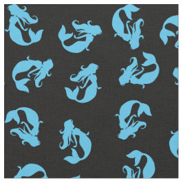 Mermaid Print Fabric Blue en Black Stof