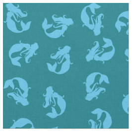 Mermaid Print Fabric Blue en Blauwgroen Turquoise Stof