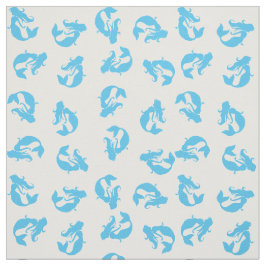 Mermaid Print Fabric Blue en White Stof