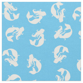 Mermaid Print Fabric Blue en White Stof