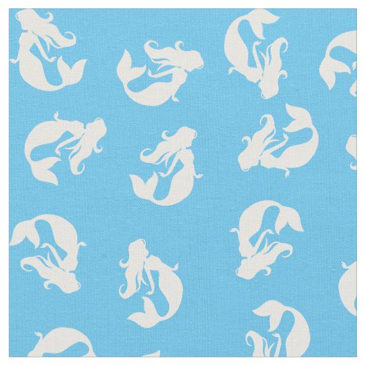 Mermaid Print Fabric Blue en White Stof (Close Up)
