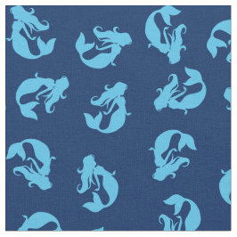 Mermaid Print Fabric Blue & Navy Stof