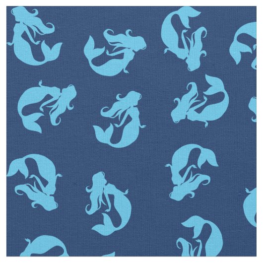 Mermaid Print Fabric Blue & Navy Stof (Close Up)