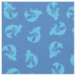 Mermaid Print Fabric Blue Stof