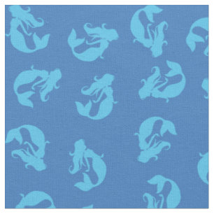 Mermaid Print Fabric Blue Stof