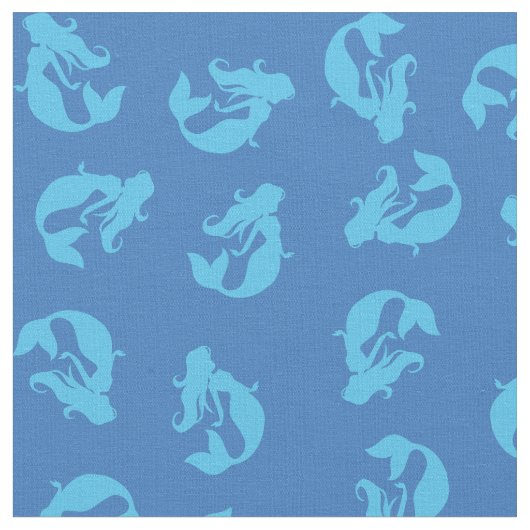 Mermaid Print Fabric Blue Stof (Close Up)