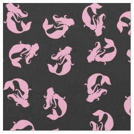 Mermaid Print Fabric Pink en Black Stof
