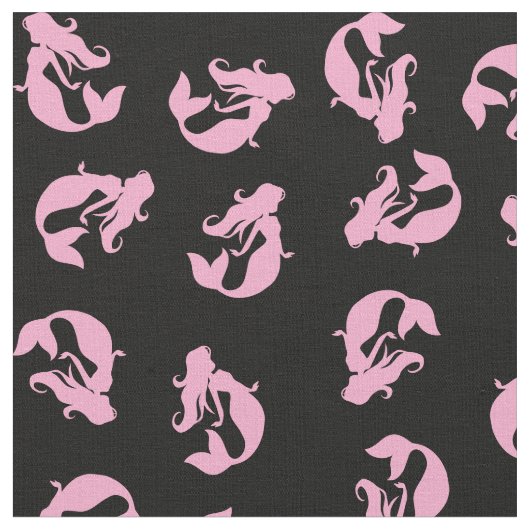 Mermaid Print Fabric Pink en Black Stof (Close Up)