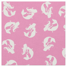 Mermaid Print Fabric Pink en White Stof