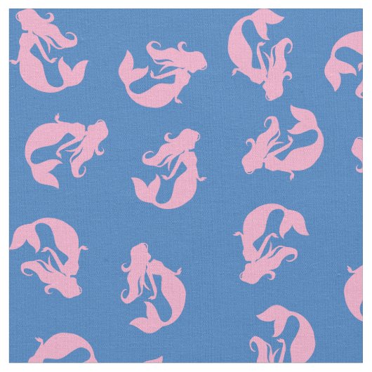 Mermaid Print Fabric Roze en Blauw Stof (Close Up)