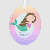Mermaid Rainbow Glitter Girly Persoonlijke naam Ornament (voorkant)