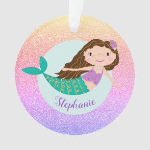 Mermaid Rainbow Glitter Girly Persoonlijke naam Ornament