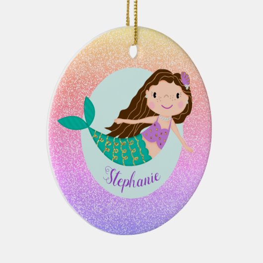 Mermaid Rainbow Glitter Persoonlijke naam Keramisch Ornament (Rechts)