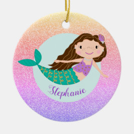 Mermaid Rainbow Glitter Persoonlijke naam Keramisch Ornament