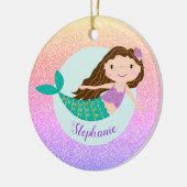 Mermaid Rainbow Glitter Persoonlijke naam Keramisch Ornament (Links)