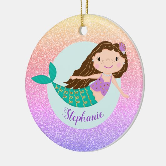 Mermaid Rainbow Glitter Persoonlijke naam Keramisch Ornament (Links)
