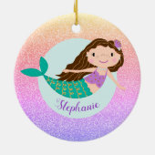 Mermaid Rainbow Glitter Persoonlijke naam Keramisch Ornament (Achterkant)