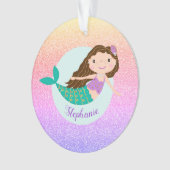 Mermaid Rainbow Glitter Persoonlijke naam Ornament (voorkant)