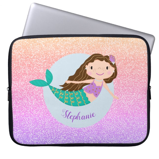 Mermaid Rainbow Glitter Schattige Laptop Sleeve (Voorkant)