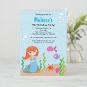Mermaid Red Birthday Uitnodiging (Staand voorkant)