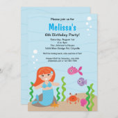 Mermaid Red Birthday Uitnodiging (Voorkant / Achterkant)