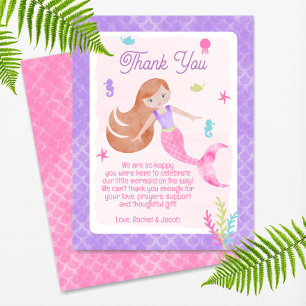 Mermaid Redhead Red Hair Waterverf Baby shower Bedankkaart