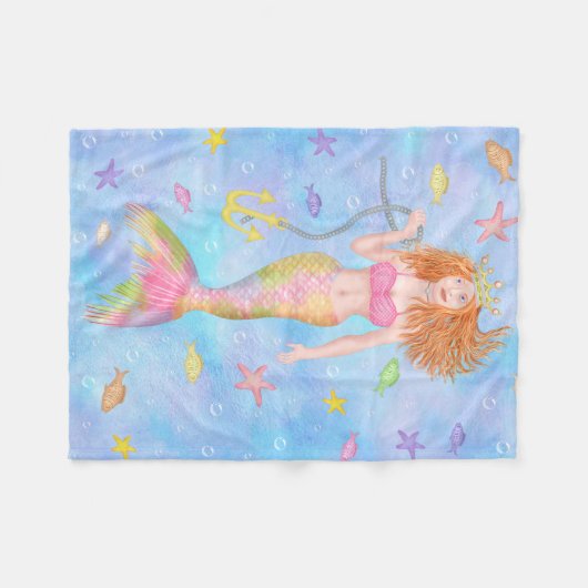 Mermaid Redhead Underwater Fish Fantasy Cute Fleece Deken (Voorkant (Horizontaal))
