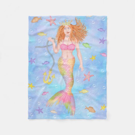Mermaid Redhead Underwater Fish Fantasy Cute Fleece Deken (Voorkant)
