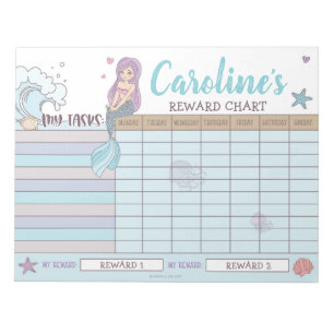 Mermaid Reward Chart Persoonlijke Naam & Taken Notitieblok