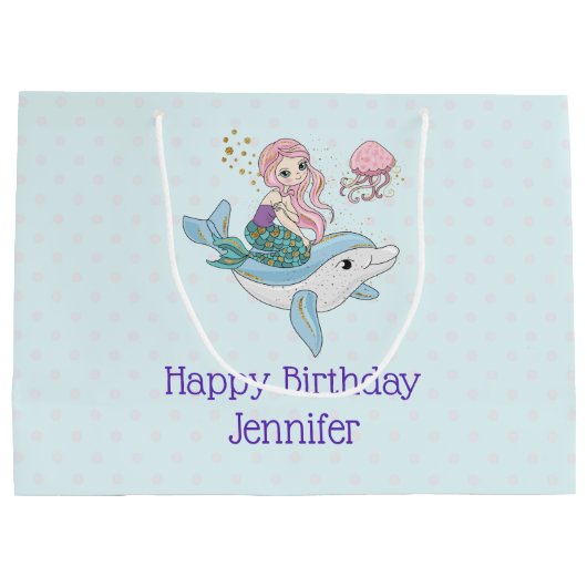 Mermaid Riding a Dolphin under the Zee Birthday Groot Cadeauzakje (Achterkant)