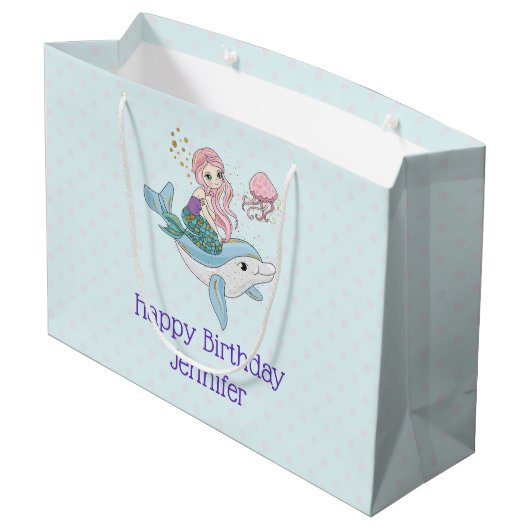 Mermaid Riding a Dolphin under the Zee Birthday Groot Cadeauzakje (Achterkant Gekanteld)