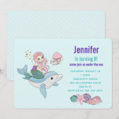 Mermaid Riding a Dolphin under the Zee Birthday Kaart (Voorkant / Achterkant)