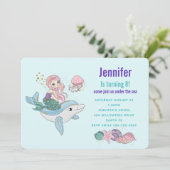 Mermaid Riding a Dolphin under the Zee Birthday Kaart (Staand voorkant)