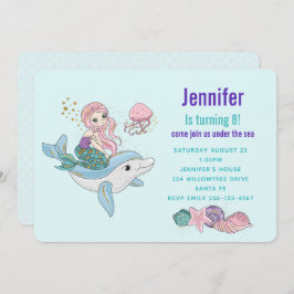 Mermaid Riding a Dolphin under the Zee Birthday Kaart